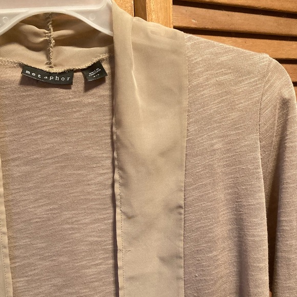 Metaphor Tan Open Front Chiffon Trim Cardigan - Picture 4 of 12